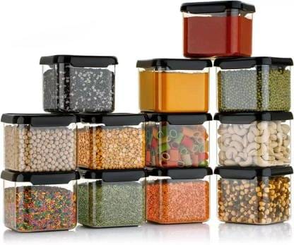 Plastic Grocery Container - 500 ml  (Pack of 12, Black, White)