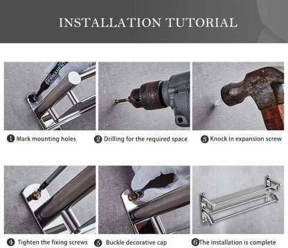 Multipurpose Single Layer Bathroom Shelf with Towel Rod/Towel Hanger Bath Shelf STEEL Towel Holder  (Stainless Steel)