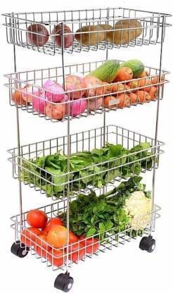 DreamCreation Dish Drainer Kitchen Rack Steel 4 Layer Onion Potato Stand for Kitchen Fruit Vegetable Stand Storage Trolley Dish Drainer Kitchen Rack (Steel)