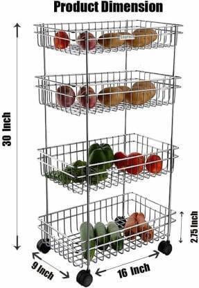 DreamCreation Dish Drainer Kitchen Rack Steel 4 Layer Onion Potato Stand for Kitchen Fruit Vegetable Stand Storage Trolley Dish Drainer Kitchen Rack (Steel)