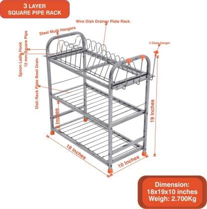 Dish Drainer Kitchen Rack Steel Stainless Steel Utensils Kitchen Rack Dish Rack Plate & Cutlery Storage Rack