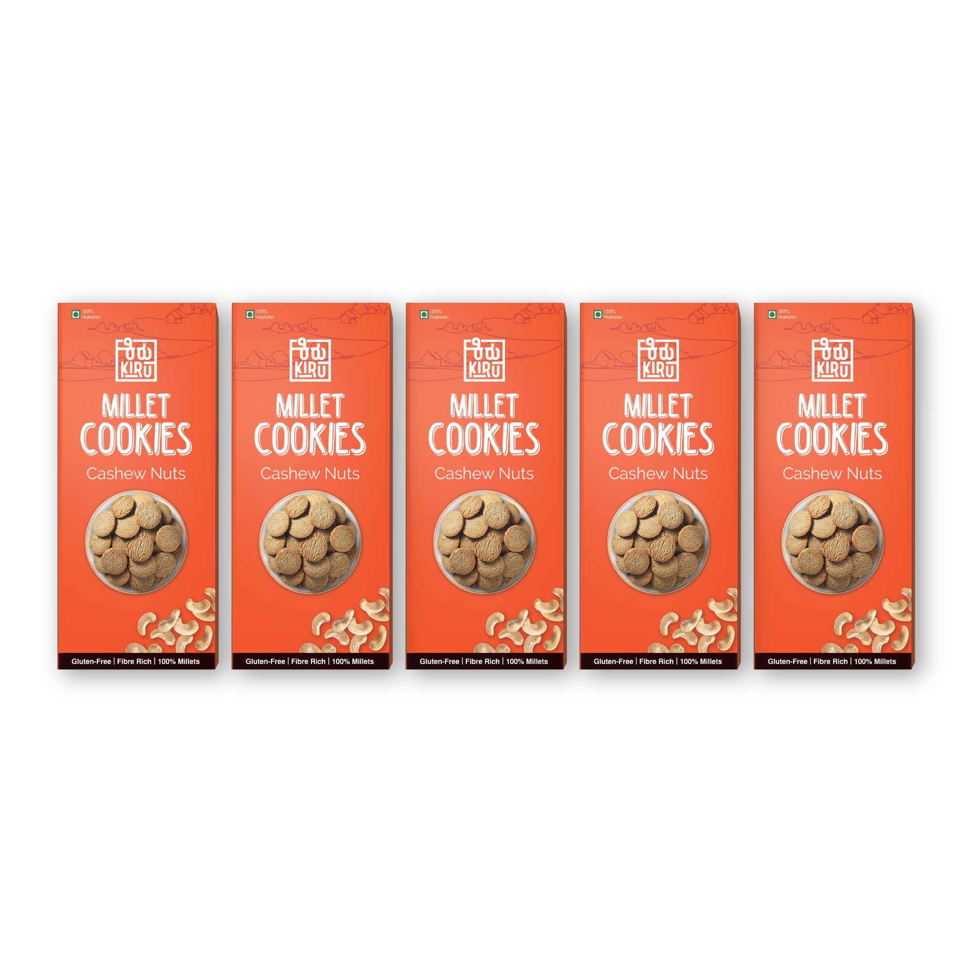 Kiru Millet Cashew Nut Cookies | Pack of 5 | Millet Cookies | Millet Biscuits | Cashew Cookies | Gluten Free Biscuits | Digestive Biscuits | Millet Snacks | Biscuits For Kids | Biscuits for Adults