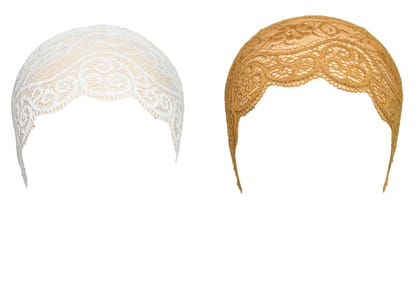 Girls and Womens Hijab Cap Hijab Headband, Under Hijab Scarf White and Golden Naqab Head Scarf (2 pcs)