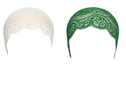 Girls and Womens Hijab Cap Hijab Headband, Under Hijab Scarf White and Green Naqab Head Scarf (2 pcs)