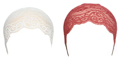 Girls and Womens Hijab Cap Hijab Headband, Under Hijab Scarf White and Light Maroon Naqab Head Scarf (2 pcs)
