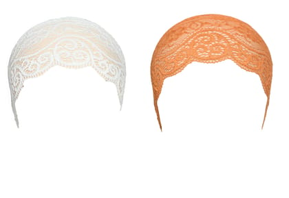 Girls and Womens Hijab Cap Hijab Headband, Under Hijab Scarf White and Orange Naqab Head Scarf (2 pcs)