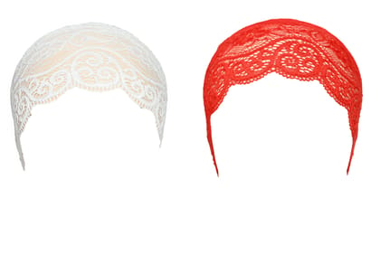 Girls and Womens Hijab Cap Hijab Headband, Under Hijab Scarf White and Red Naqab Head Scarf (2 pcs)