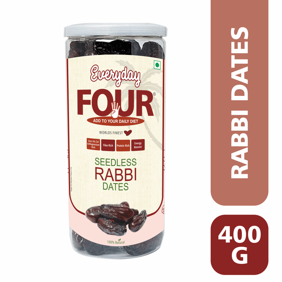 Everyday Four Seedless Rabbi Dates (Khajoor) 400g