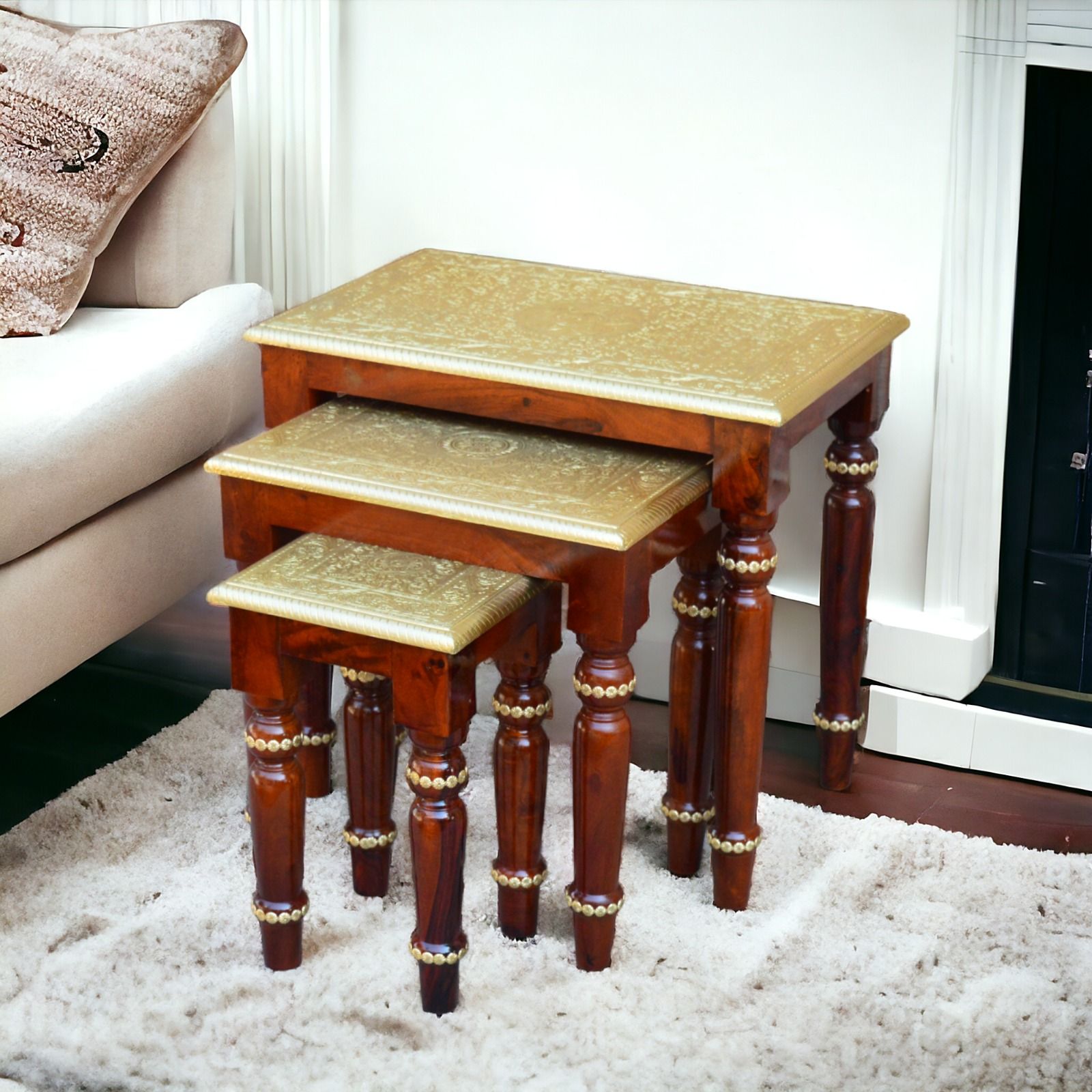 Wood Living Room Décor Garden Center Table Low High Stool Coffee Table  Stool set