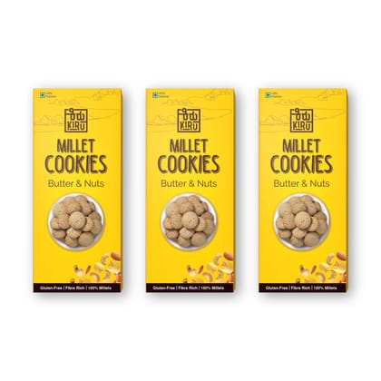 Kiru Butter N Nuts Millet Cookies | Pack of 3 | Butter Biscuits | No Maida Biscuits | Gluten Free Biscuits | Healthy Snacks | Millet Cookies | Millet Snacks | Butter Cookies | Healthy Cookies