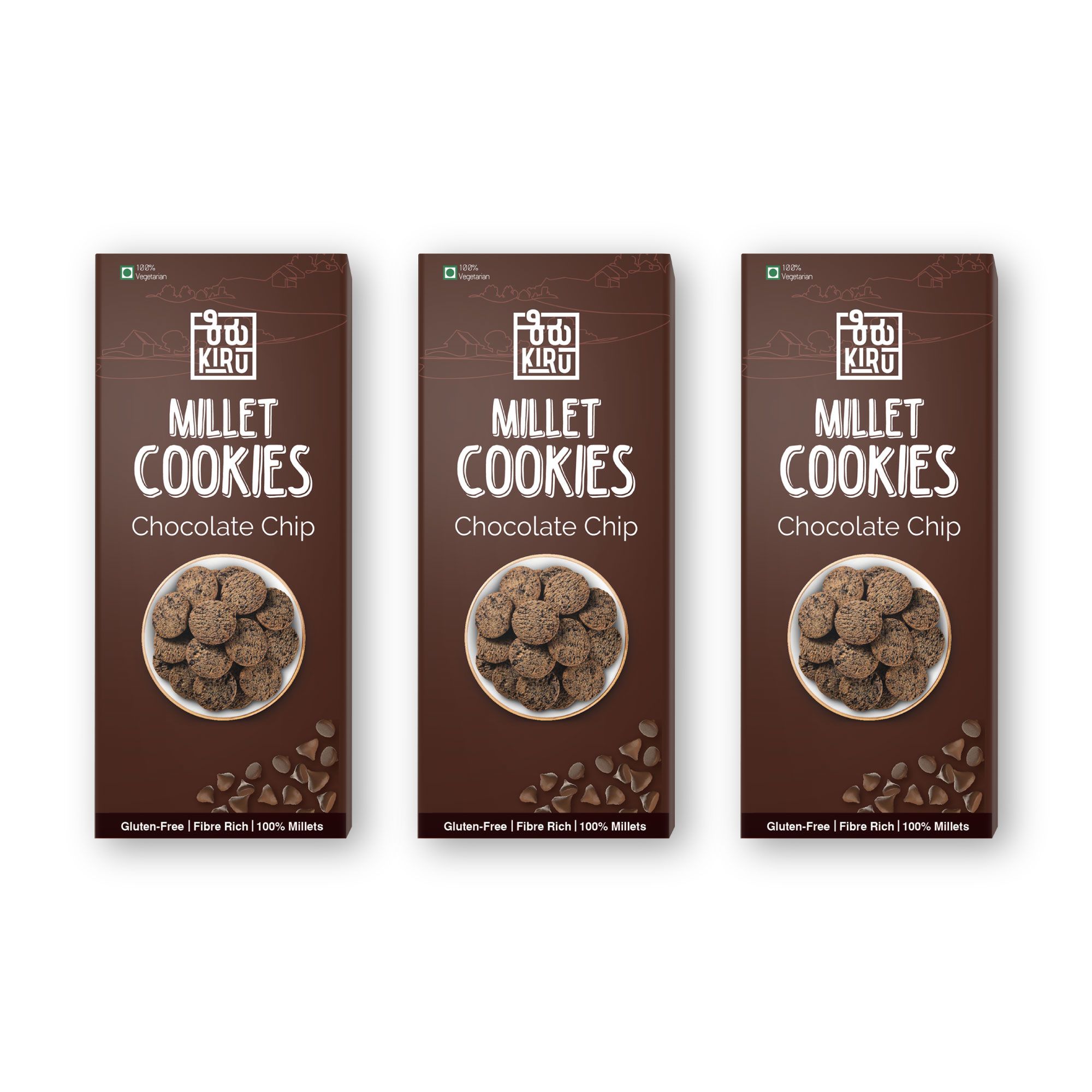Kiru Millet Chocolate Chip Cookies | Pack of 3 | Healthy Cookies | Gluten Free Biscuit | Healthy Snacks | Millet Biscuits | Millet Snacks | Choco Chip Cookies | Biscuits For Kids | Millet Cookies