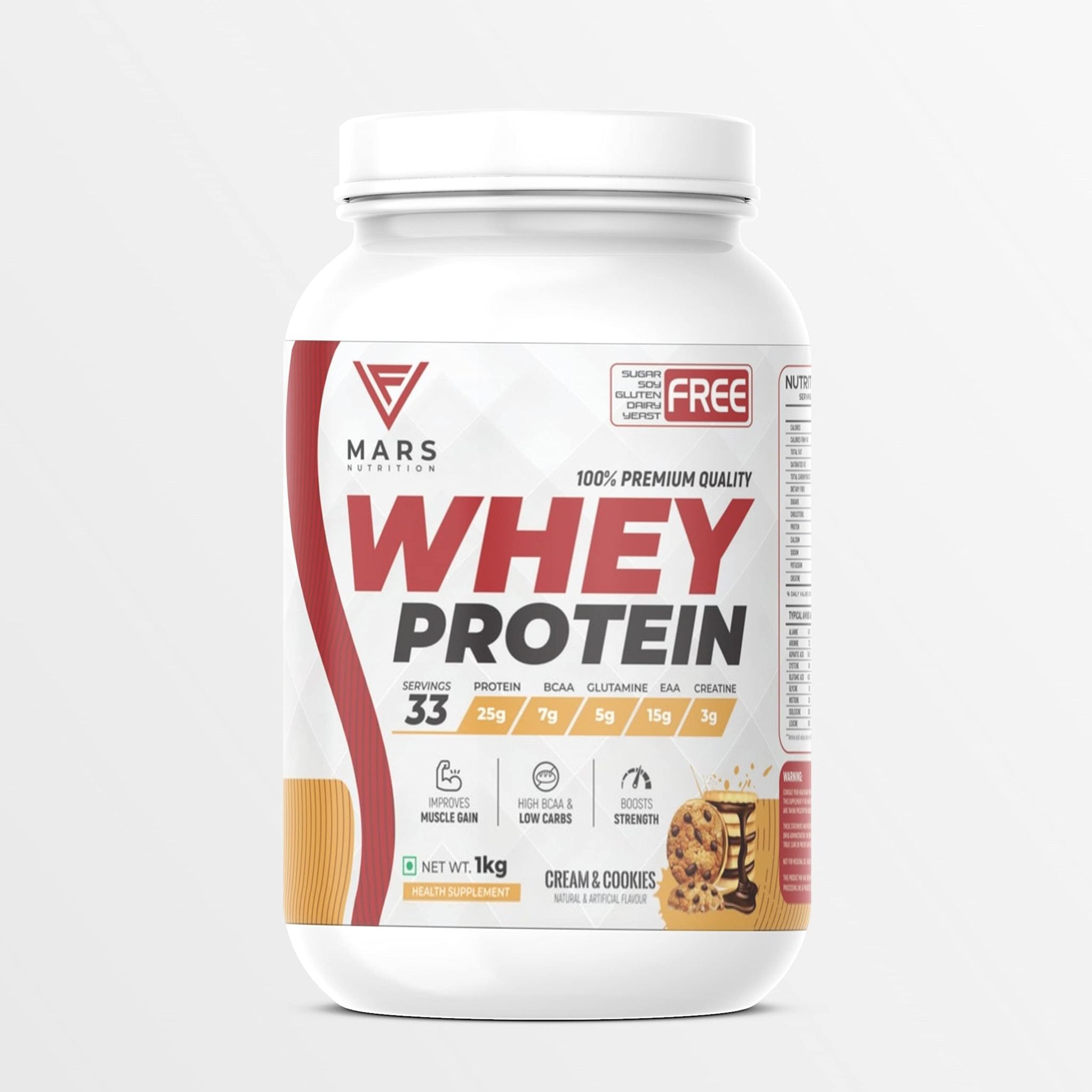 Mars Nutrition Whey Protein Concentrate 100%, 25g High Protein| muscle-Building Whey Protein Powder with Added Digestive Enzymes.