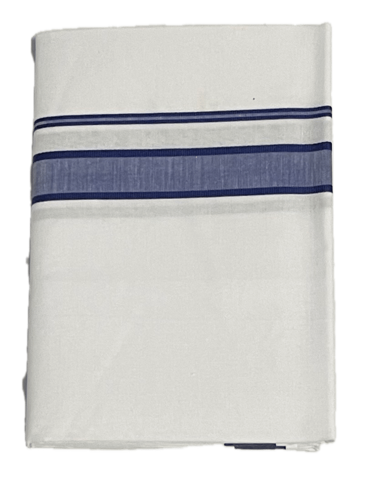 Fancy Border Pure White Cotton Dhothi - Mundu - Vesti - Big Strip Border