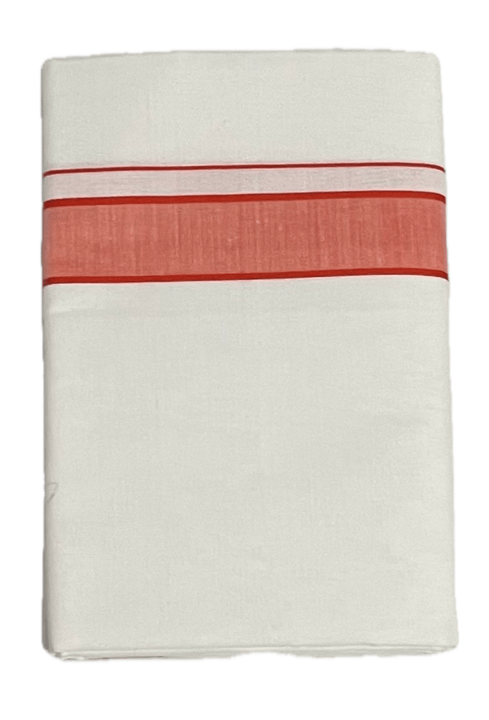 Fancy Border Pure White Cotton Dhothi - Mundu - Vesti - Big Strip Border