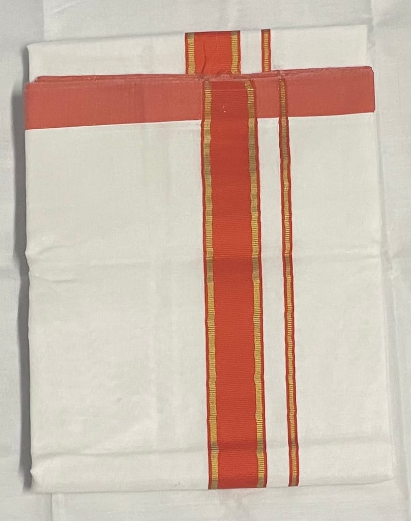 Fancy Thick Border with Silk Touch - Pure White cotton Dhothi / Mundu / Vesti