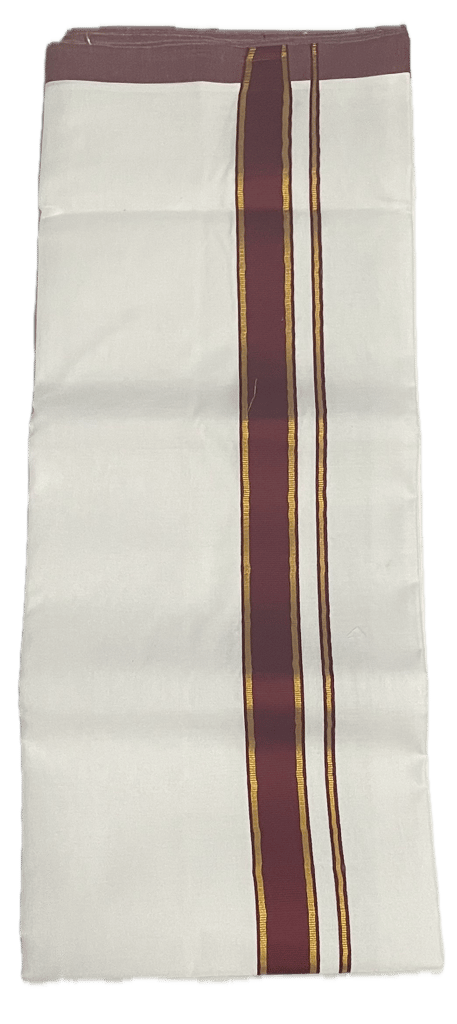Fancy Thick Border with Silk Touch - Pure White cotton Dhothi / Mundu / Vesti
