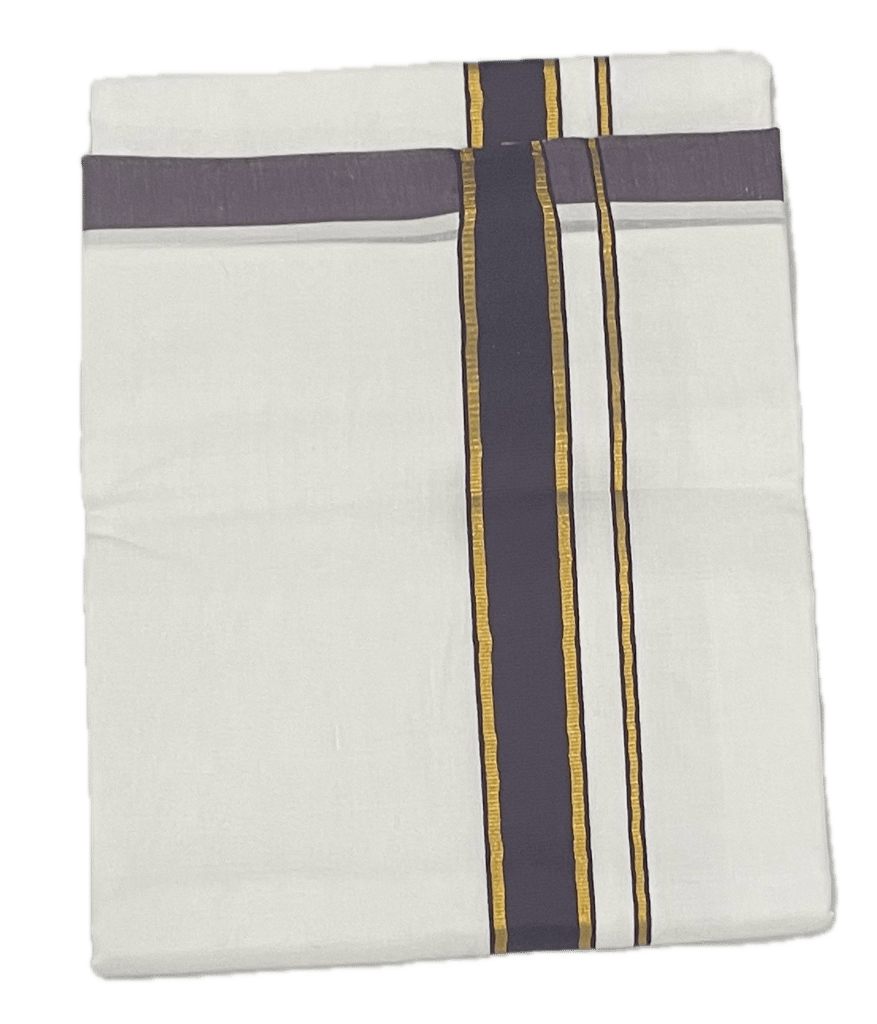Fancy Thick Border with Silk Touch - Pure White cotton Dhothi / Mundu / Vesti