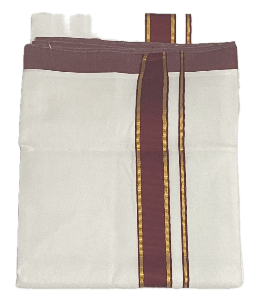 Fancy Thick Border with Silk Touch - Pure White cotton Dhothi / Mundu / Vesti