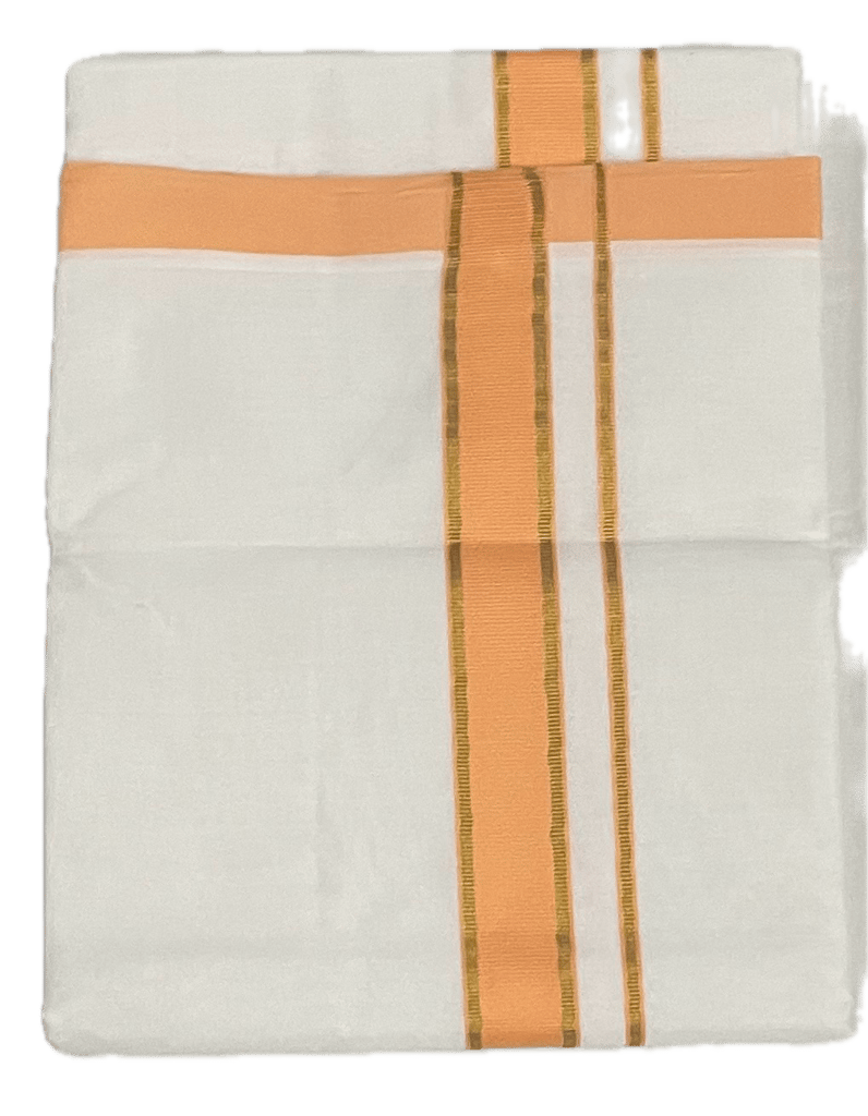 Fancy Thick Border with Silk Touch - Pure White cotton Dhothi / Mundu / Vesti