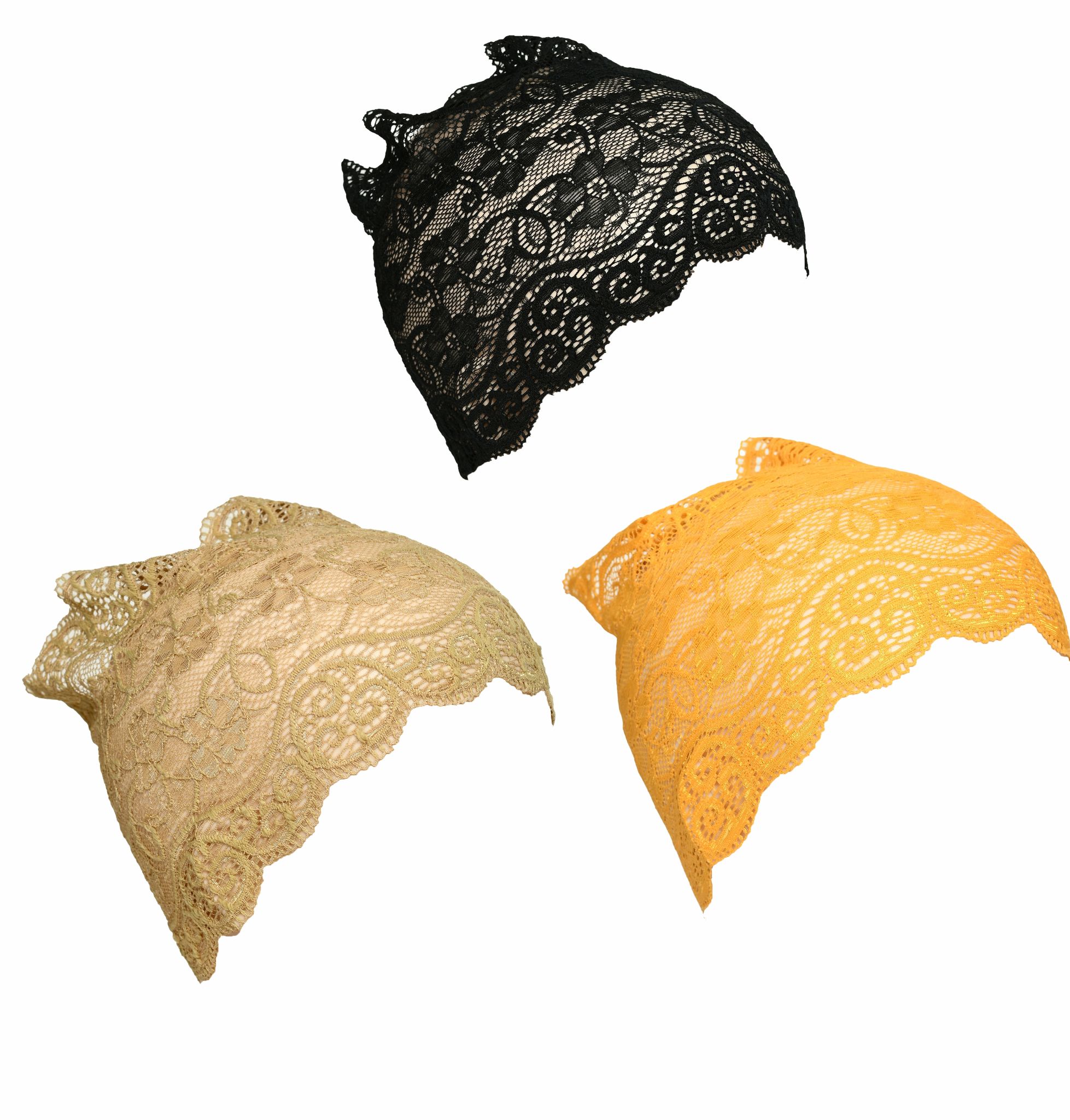 Girls and Womens Hijab Cap Hijab Headband, Under Hijab Scarf Black Dark Beige and Yellow Naqab Head Scarf (3 pcs)