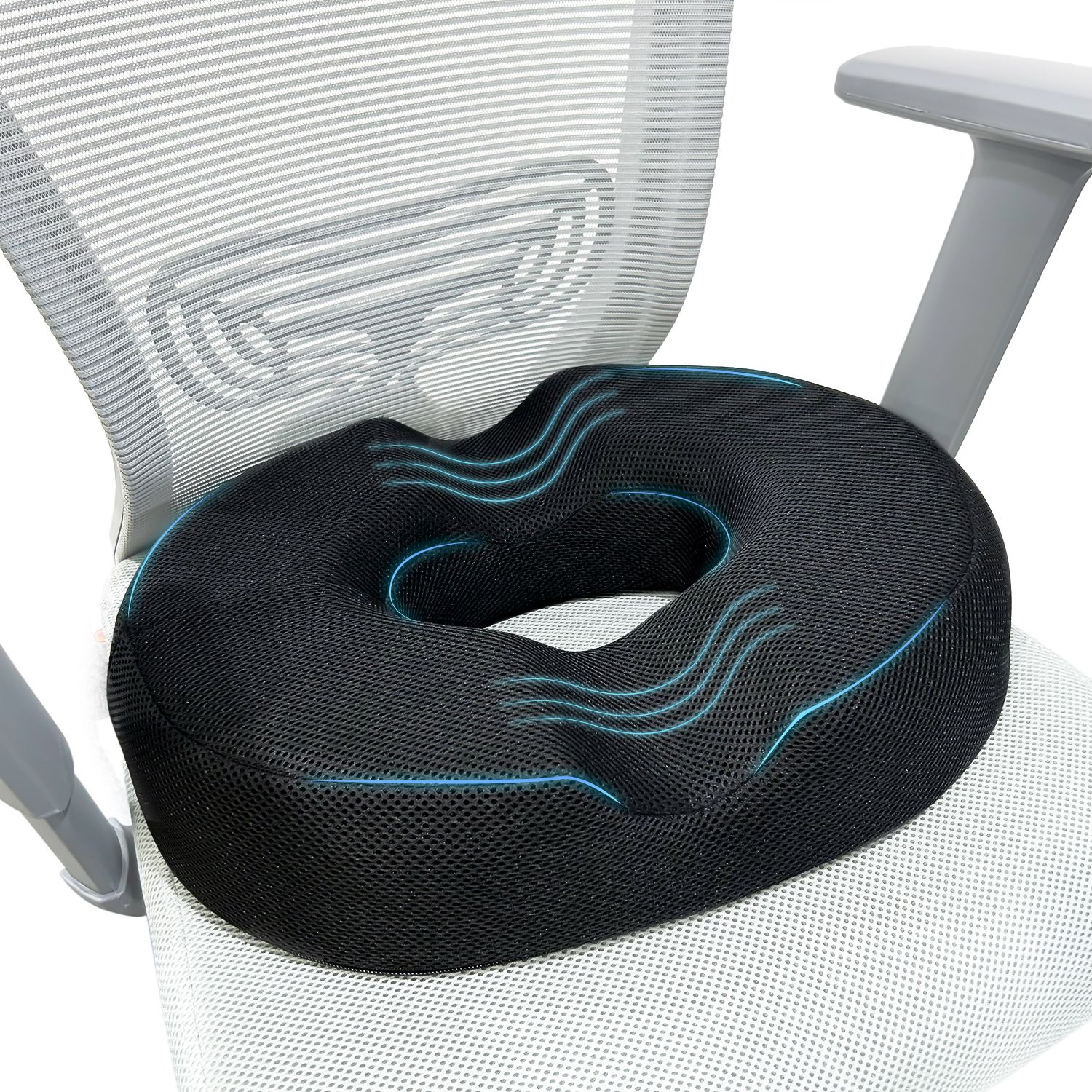 Sleepsia Cool Gel Memory Foam Donut Pillow - Piles Pillow, Tailbone Pain Seat Support for Lower Back, Hemorrhoids, Ring Pillow (Black)