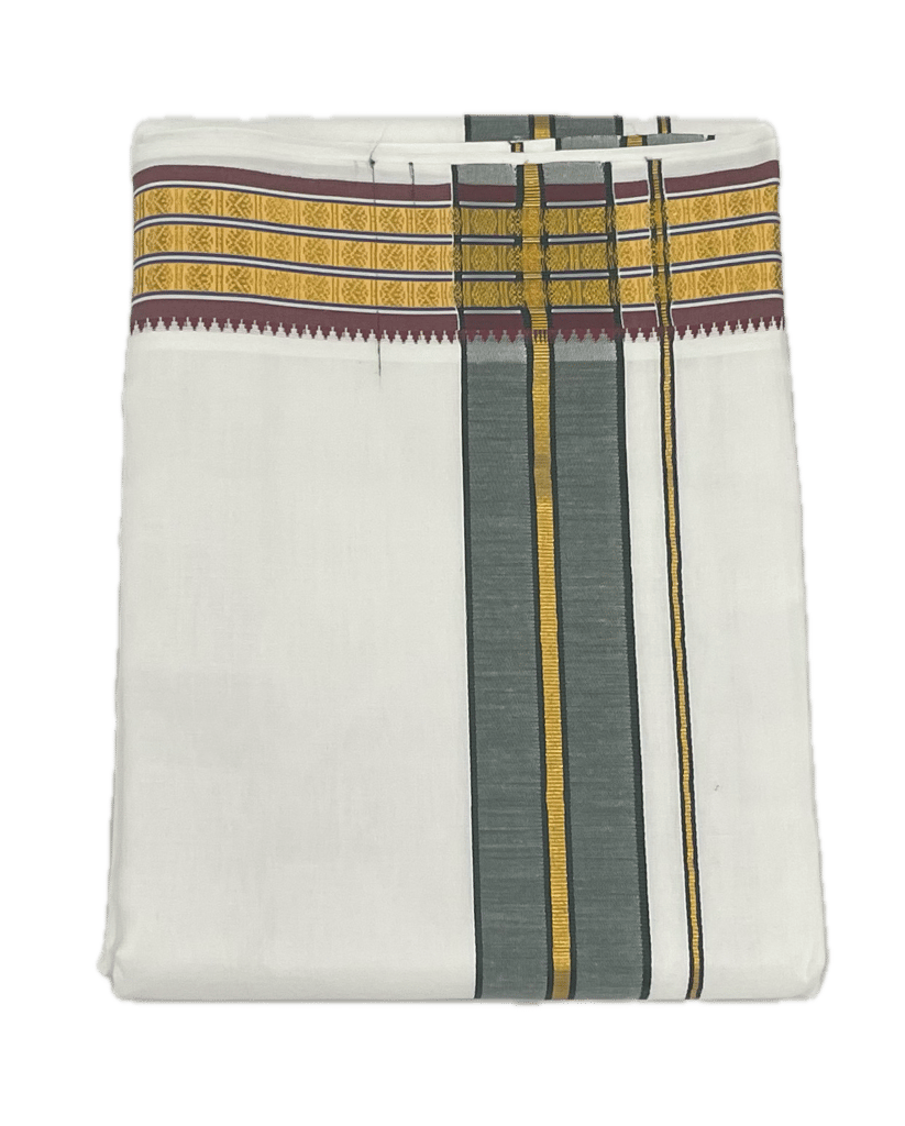 Angavastram Dhotis Free Size Double Dhoti/Mundu with Fancy Silk Border - Comes with Towel