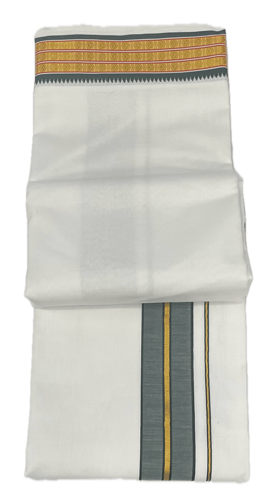 Angavastram Dhotis Free Size Double Dhoti/Mundu with Fancy Silk Border - Comes with Towel