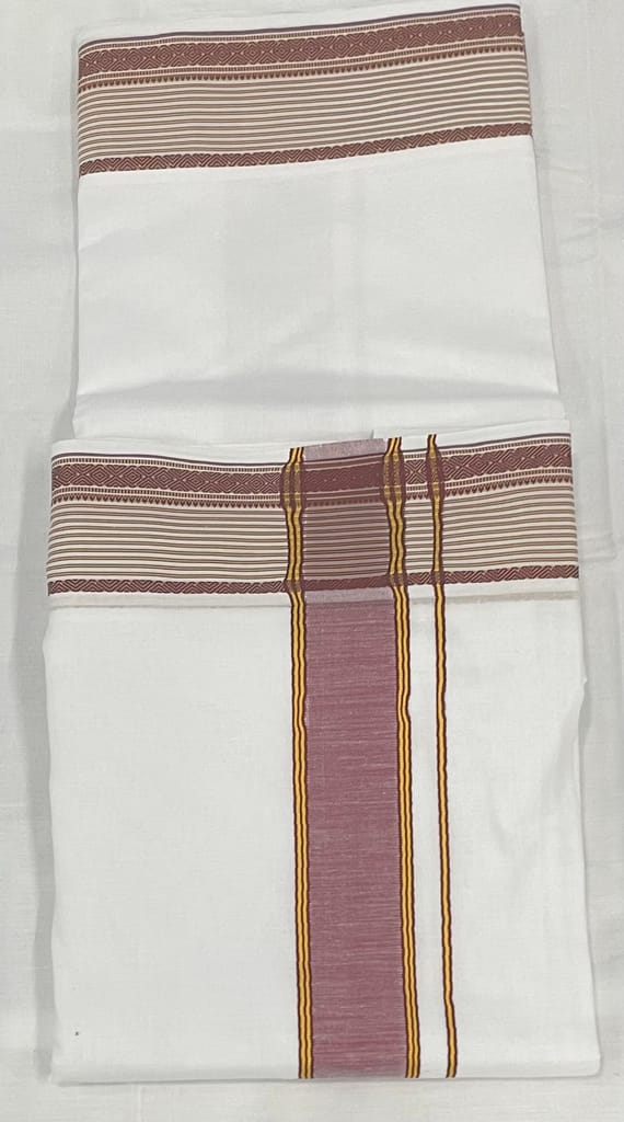 Rich Fancy Border Angvastram Dhothi - Free Size Double Dhoti/Mundu with Towel