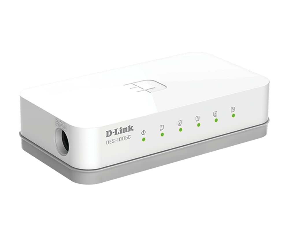 D-Link 5 Port 10/100Mbps Fast Ethernet Switch | Desktop Ethernet Splitter | Ethernet Network Hub | Plug and Play | Fanless Quiet | Desktop Design | Green Technology | Unmanaged