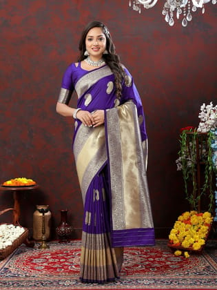 Purple Soft Silk Woven Design Gold Zari Weaving Saree