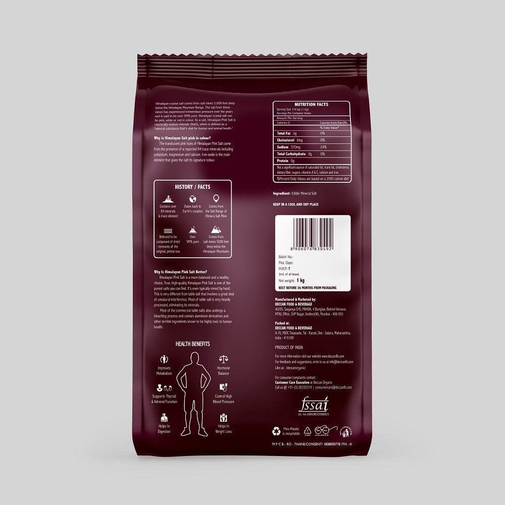 Deccan Organic Himalayan Pink Salt Pouch 1000 gram