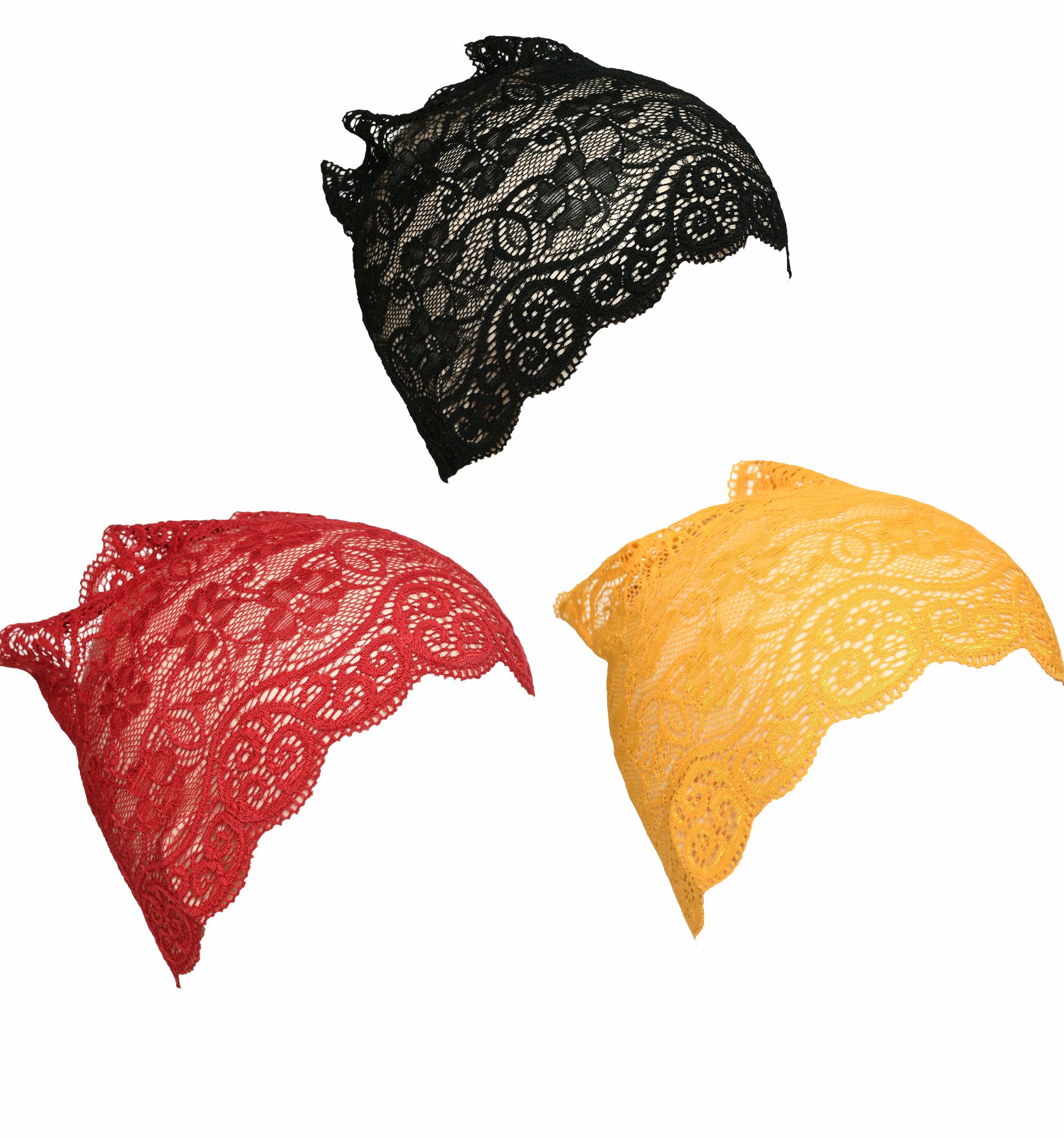 Girls and Womens Hijab Cap Hijab Headband, Under Hijab Scarf Black Dark Red and Yellow Naqab Head Scarf (3 pcs)