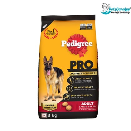Pedigree Pro Adult Large Breed, Dry Dog Food (18 Months Onwards), 3 Kg Pack, Chicken