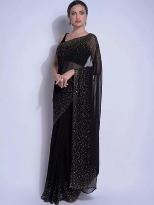 Sartorial Soir Embellished Bollywood Georgette Saree  (Black)