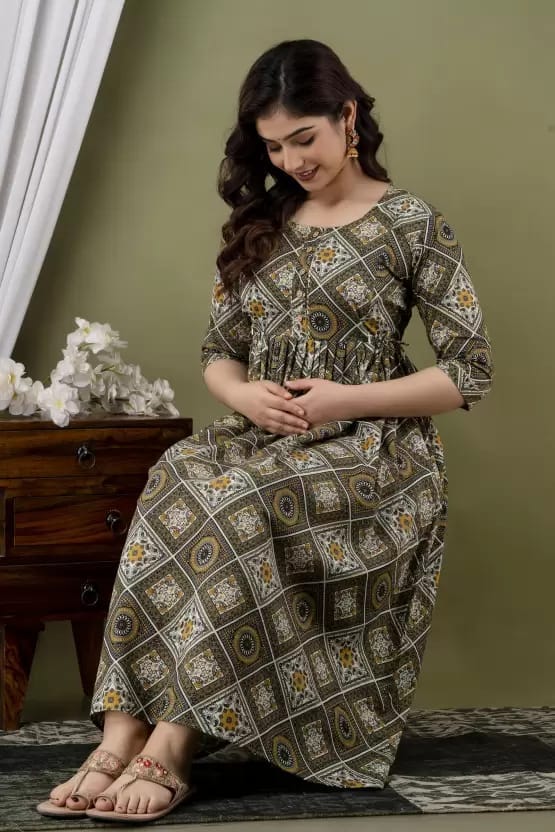 PALANI-HUB Women Maternity/Nursing Nighty (Mehandi)