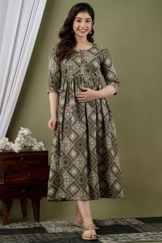 PALANI-HUB Women Maternity/Nursing Nighty (Mehandi)