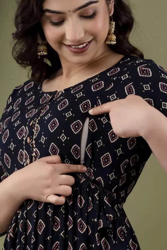 PALANI-HUB Women Maternity/Nursing Nighty (Dark Black)