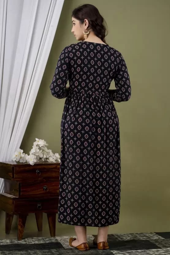 PALANI-HUB Women Maternity/Nursing Nighty (Dark Black)