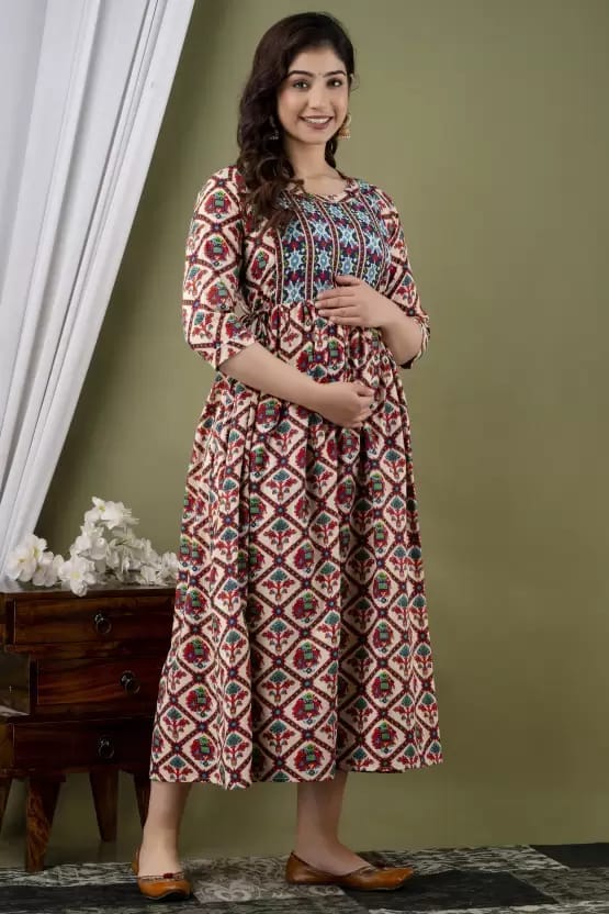 PALANI-HUB Women Maternity/Nursing Nighty (Cream)