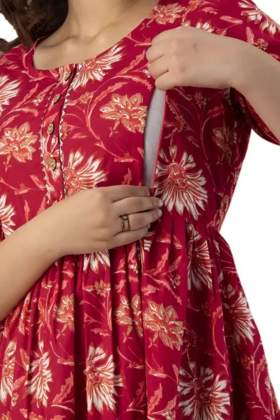 PALANI-HUB Women Maternity/Nursing Nighty (Maroon)