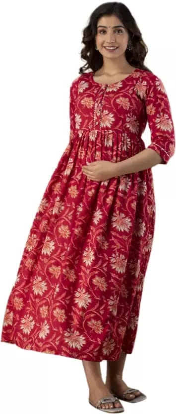 PALANI-HUB Women Maternity/Nursing Nighty (Maroon)