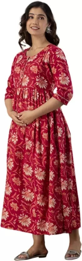 PALANI-HUB Women Maternity/Nursing Nighty (Maroon)