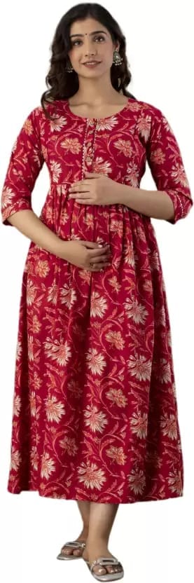 PALANI-HUB Women Maternity/Nursing Nighty (Maroon)