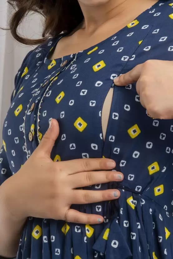 PALANI-HUB Women Maternity/Nursing Nighty (Blue)