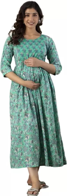 PALANI-HUB Women Maternity/Nursing Nighty (Light Green)