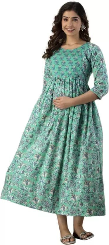 PALANI-HUB Women Maternity/Nursing Nighty (Light Green)