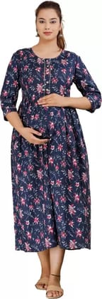 PALANI-HUB Women Maternity/Nursing Nighty  (Blue)