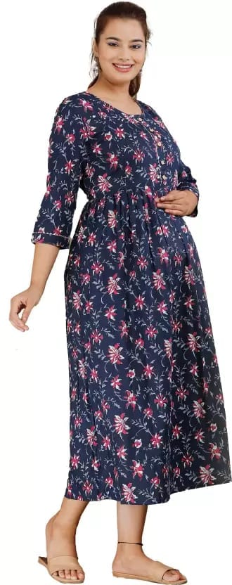 PALANI-HUB Women Maternity/Nursing Nighty (Blue)