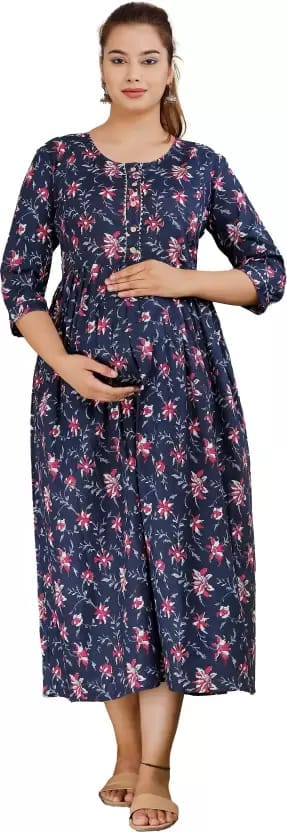 PALANI-HUB Women Maternity/Nursing Nighty (Blue)