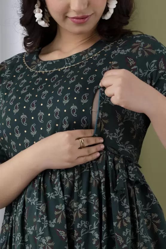 PALANI-HUB Women Maternity/Nursing Nighty (Dark Green)